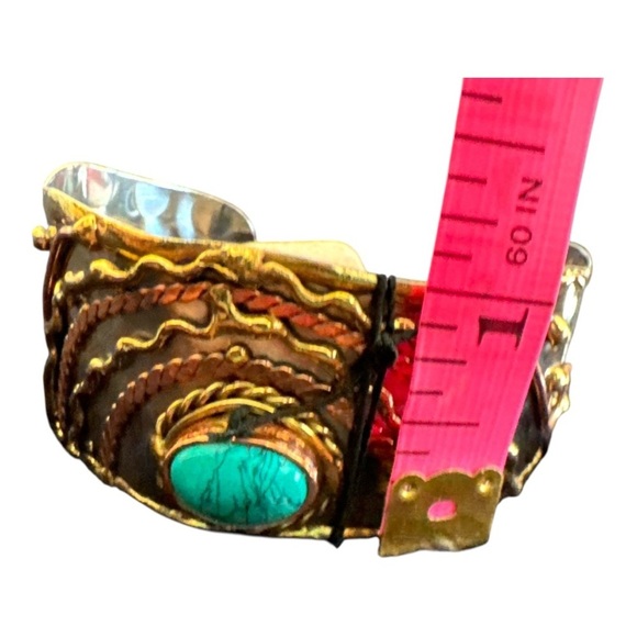 Mixed Metal Cuff Bracelet Adjustable Turquoise Stone Anju Janya Collection NEW - Picture 3 of 3